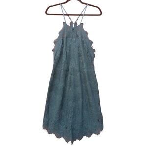 FREE PEOPLE | Emerald Green Lace Button Back Spaghetti Strap Mini Dress Large